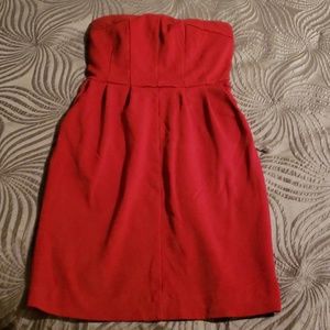 Express Red Strapless Short Dress With Pockets